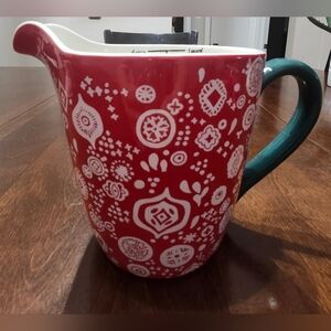 The Pioneer Woman Red And White Ceramic Measuring Cup with Green Handle